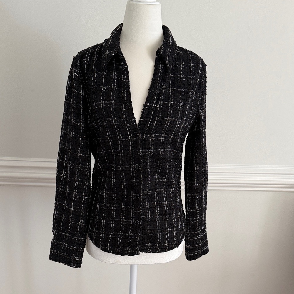 Zara Black and White Plaid Women's Top
